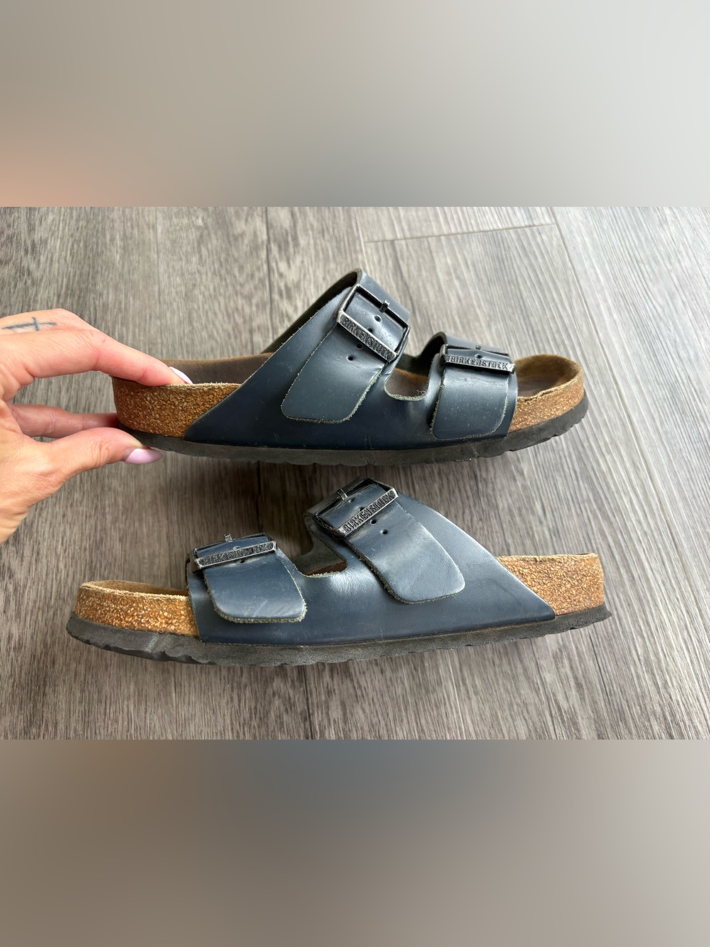 Women’s Navy Leather Birkenstocks 7